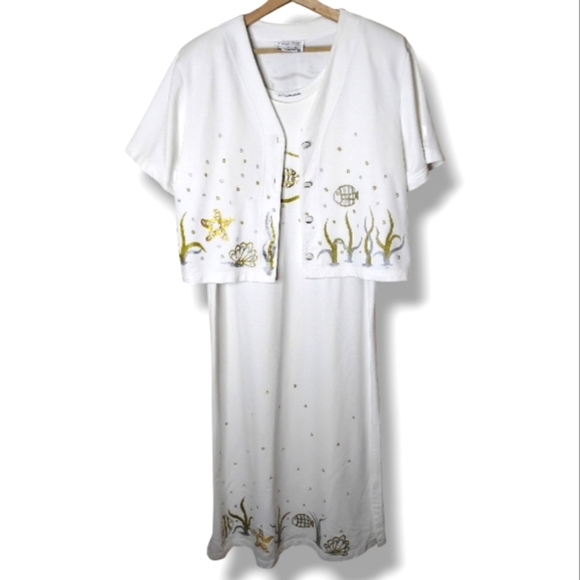 Vintage Nautical Maxi Dress & Cropped Jacket Set | Embroidered | L - Picture 1 of 16